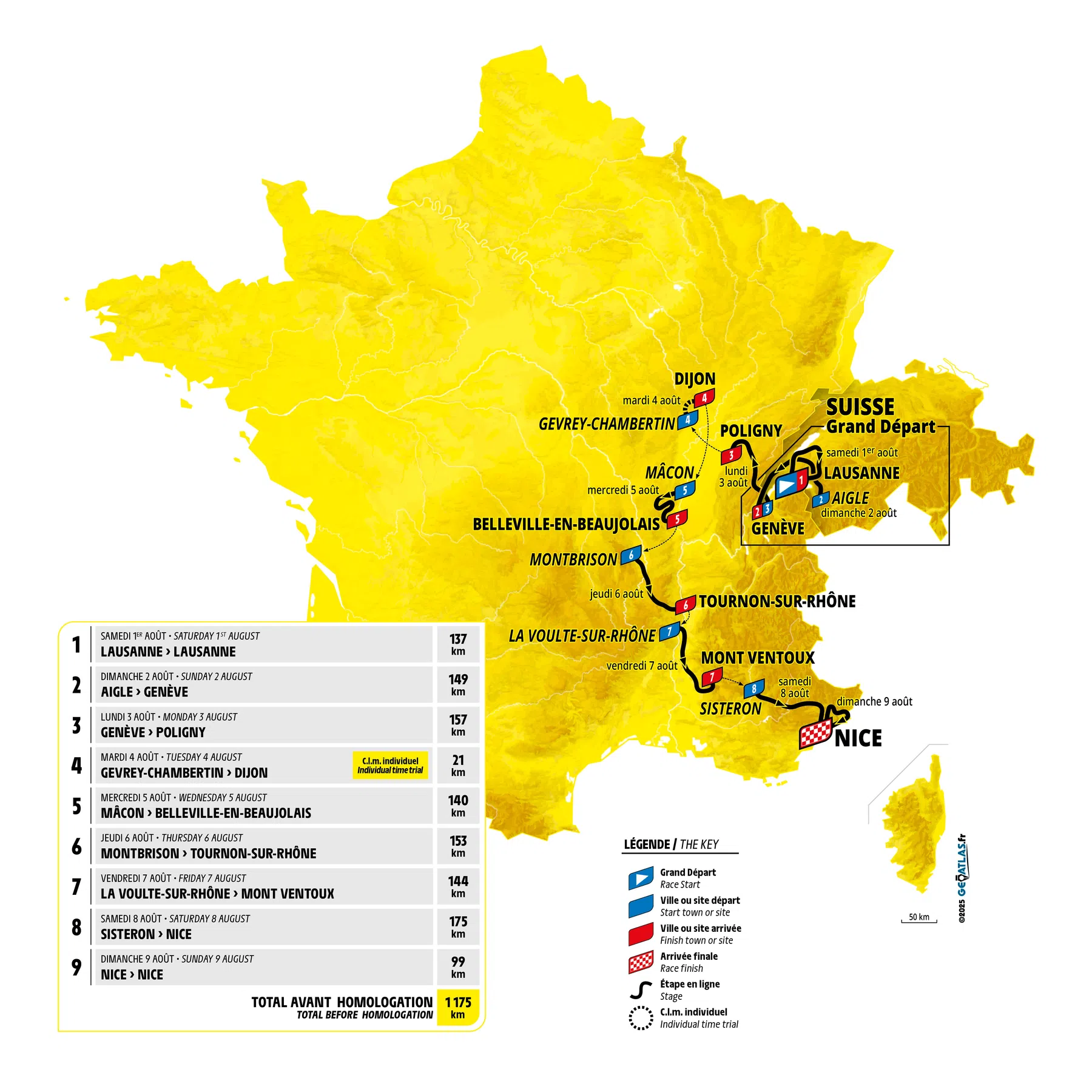 Parcours Tour de France Femmes 2026 start Zwitserland, Mont Ventoux, Côte d’Azur